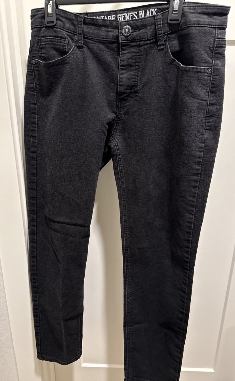 Vintage Genes Black Mens Black 34x32 Slim Stretch Bikercore